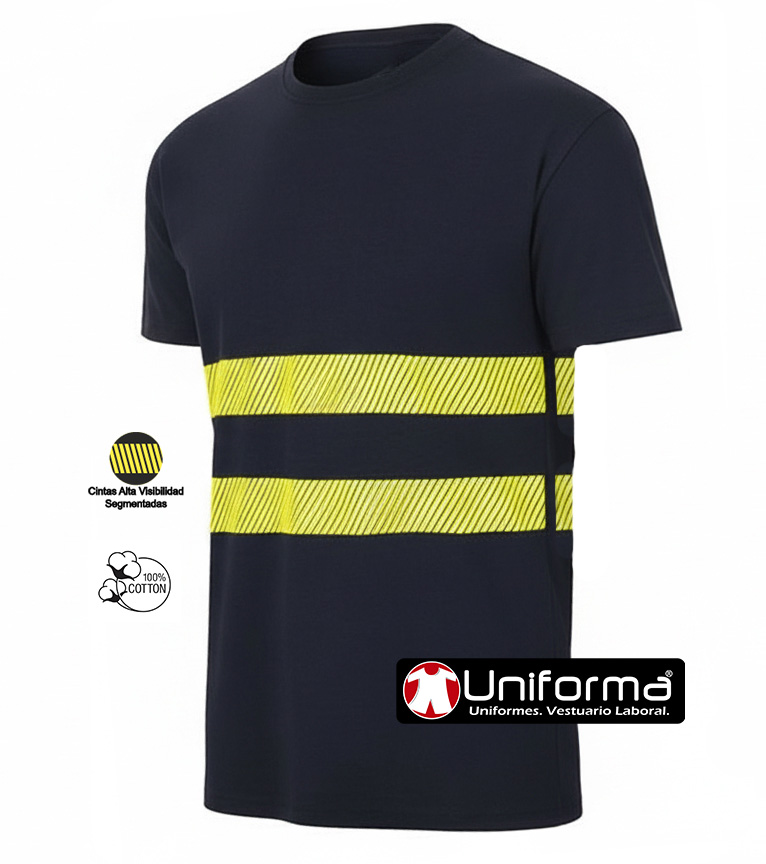 Camiseta Algodón con Bandas de Alta Visibilidad Amarillas - UN203