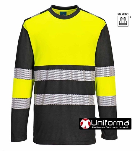 [PPW312] Camiseta Negra Alta Visibilidad Manga Larga - PW312 (Amarillo Fluor)