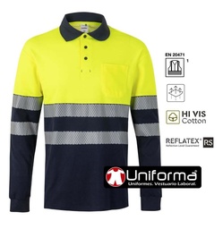 [V305525] Polo Bicolor Manga Larga Banda Segmentada V305525