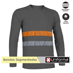 Camiseta Manga Larga Algodón Bandas Reflectantes y Naranja Fluor - UN1004